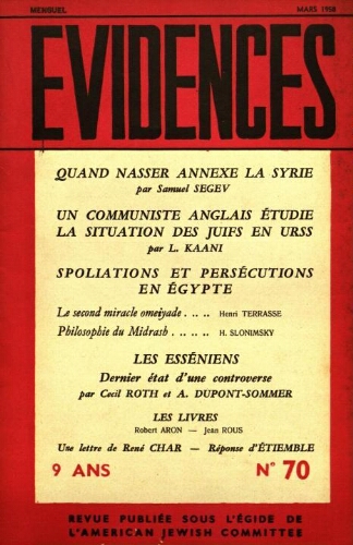 Evidences. N° 70 (Mars 1958)